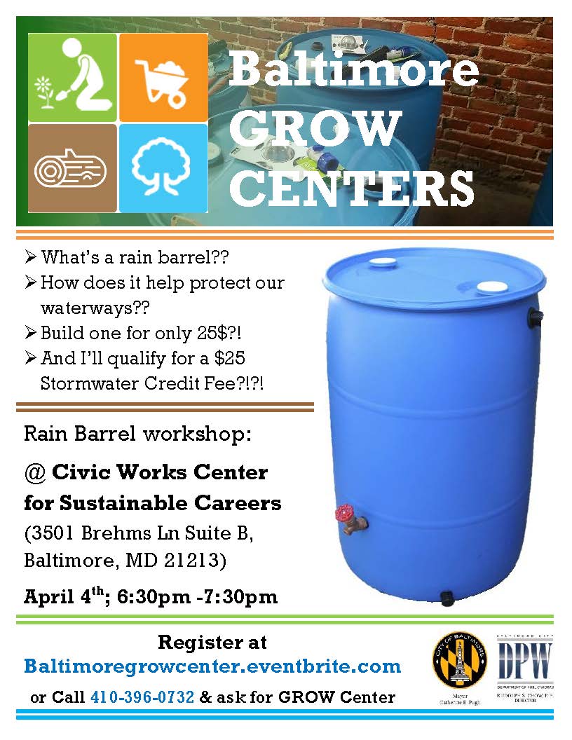 April 4, 2019, GROW Center Rain Barrel Workshop