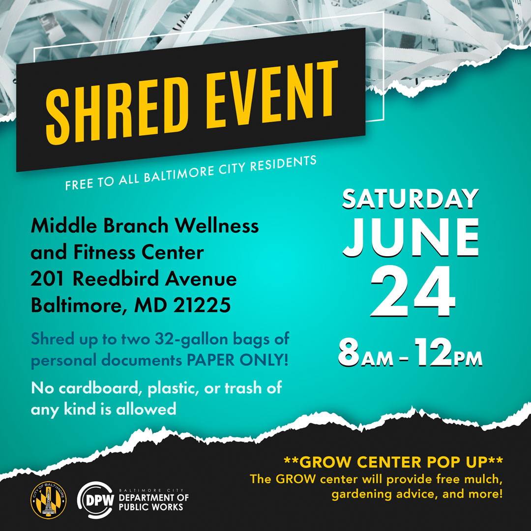 SHRED EVENT Saturday, June 24 Baltimore City Department of Public Works