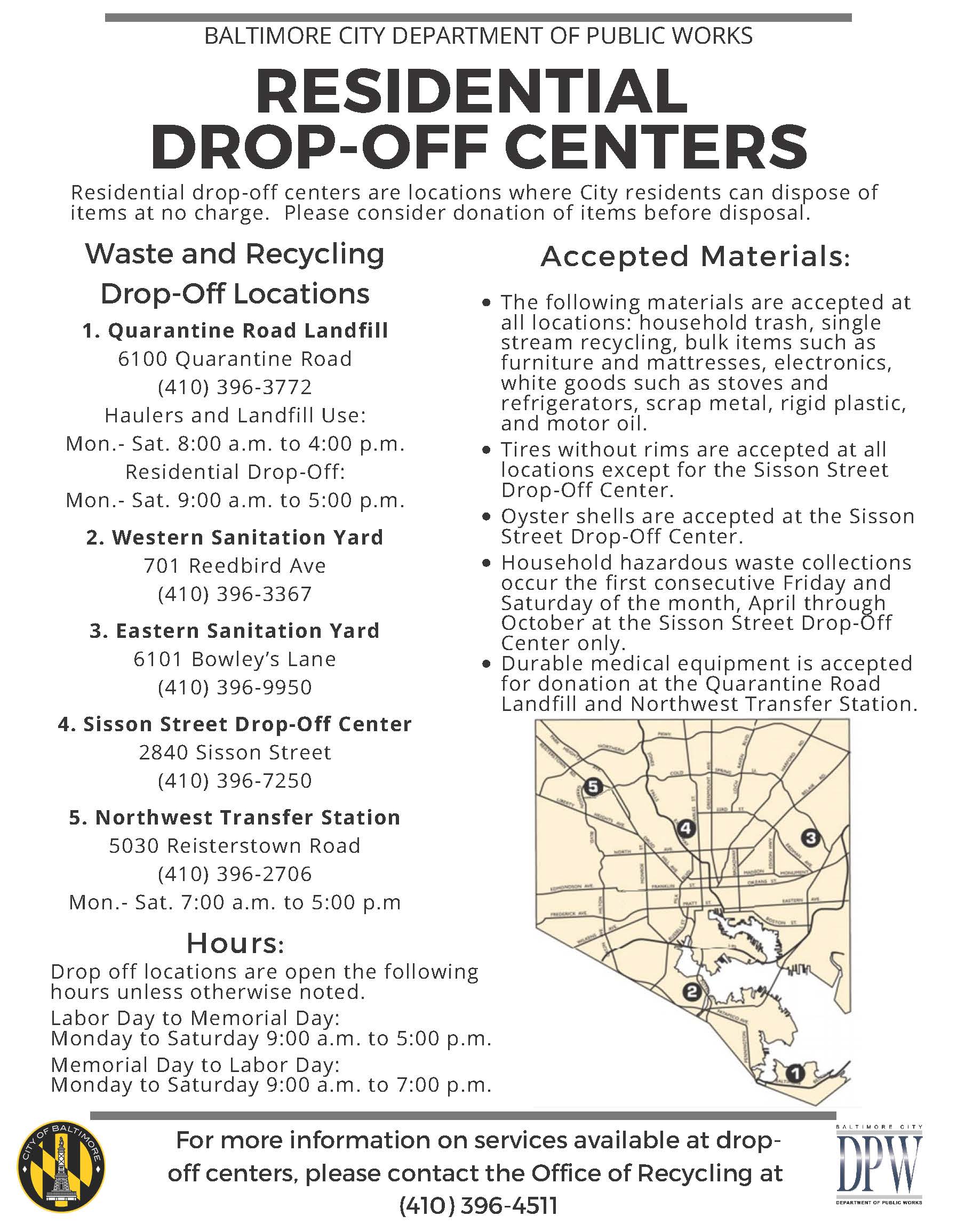 Residential Drop-Off Centers | Baltimore City Department of Public Works